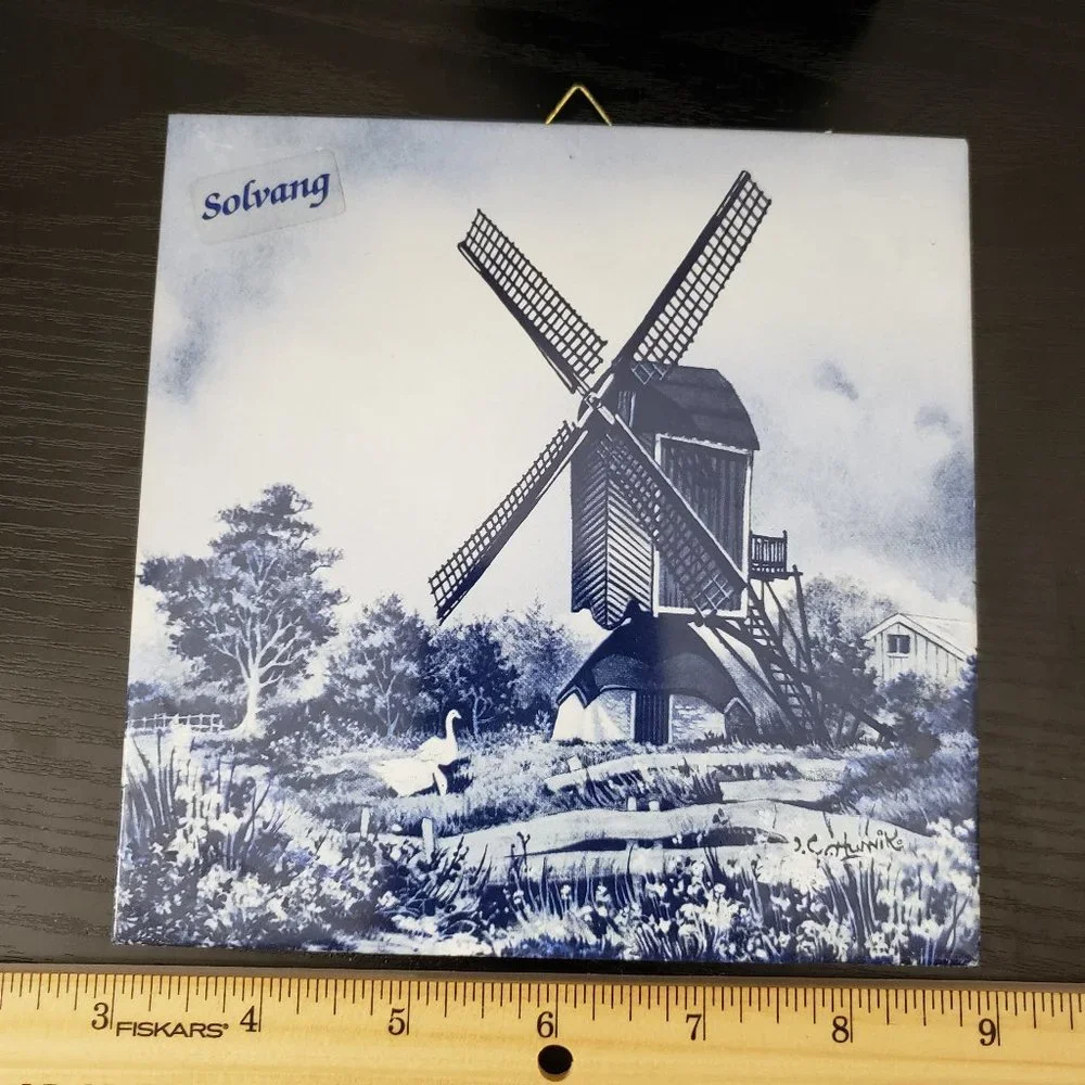 Dutch Delft Blue Windmill Tile